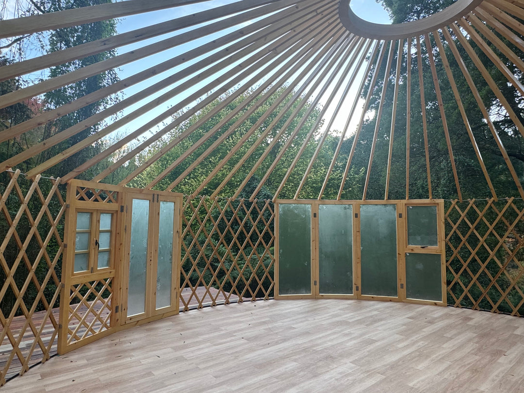 Frosty morning wooden yurt installation