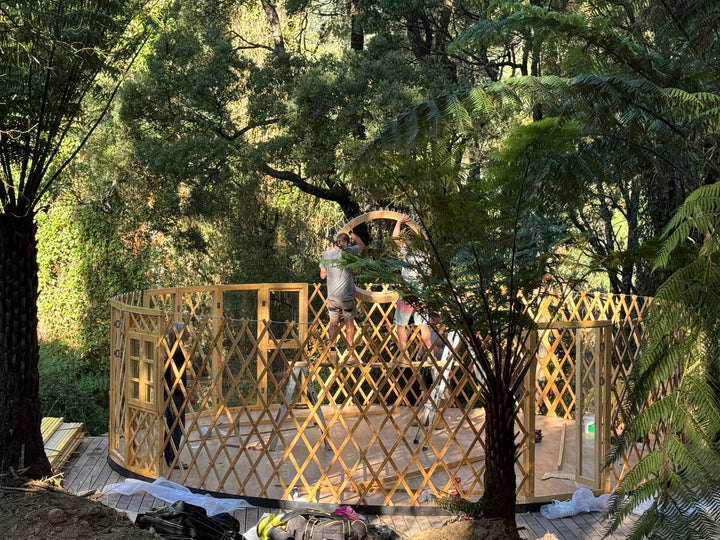 Yurt centre ring installation for an 8 metre yurt among the trees