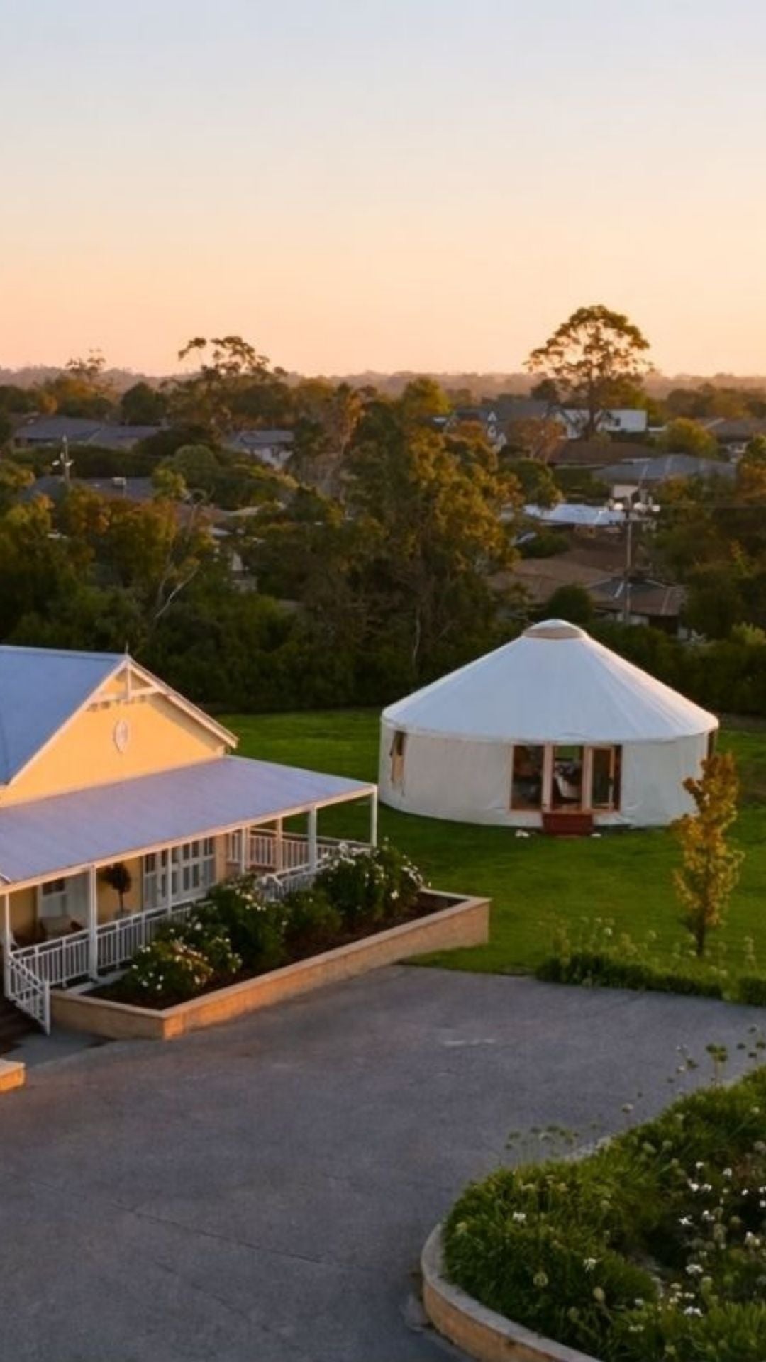 Yurt installed beside a residential property, showing how it can be used for sessions or client space on your land