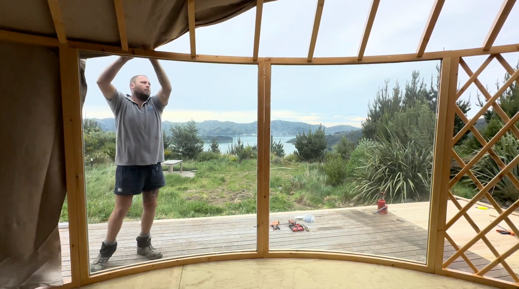 Yurt window installation showing layout configured to suit views and external environment
