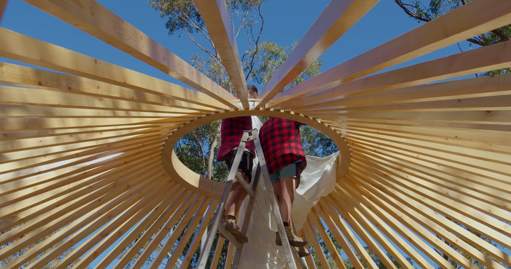 Yurt covers starting to be installed