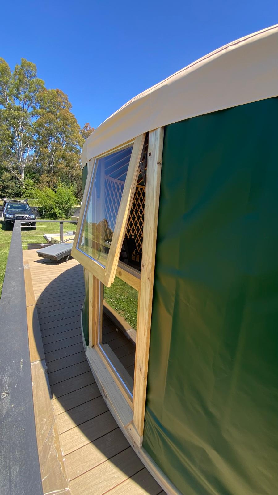 Yurt window open for airflow