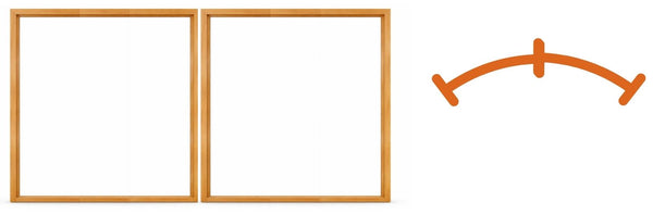 Illustration of two curved View Framer Windows positioned at 12 o’clock on a yurt clockface layout.